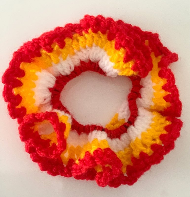 Oeteldonkse Schrunchie Rood-Wit-Geel-Rood - Afbeelding 2